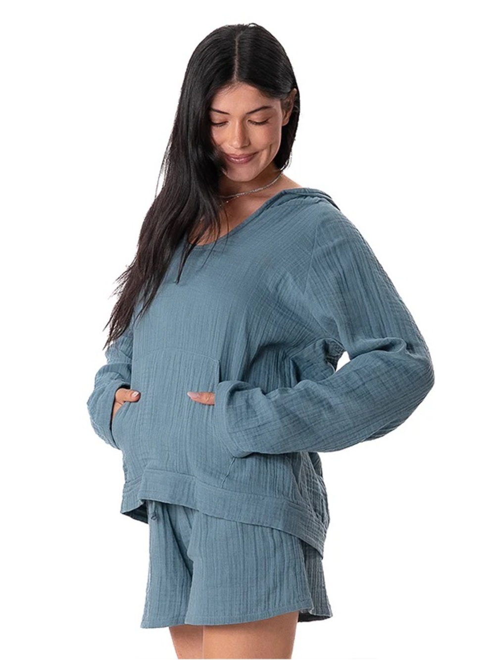 Relaxed Blue Pullover Hoodie - Lotus and Luna